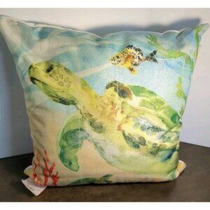 Pier 1 imports Sea Turtle Throw Pillow Underwater Aquatic Beach 20”x20” New